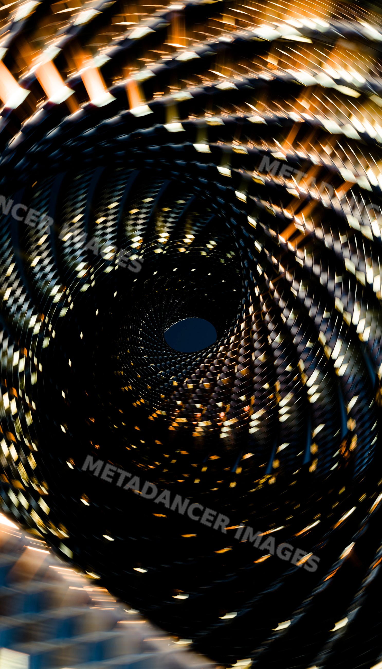 A close-up rendering of a spiral metal architectural structure