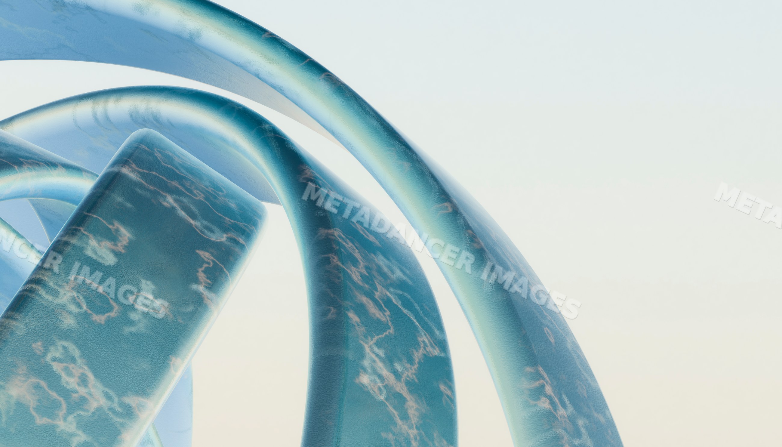 3d rendering of blue abstract curved shapes with marble-like texture