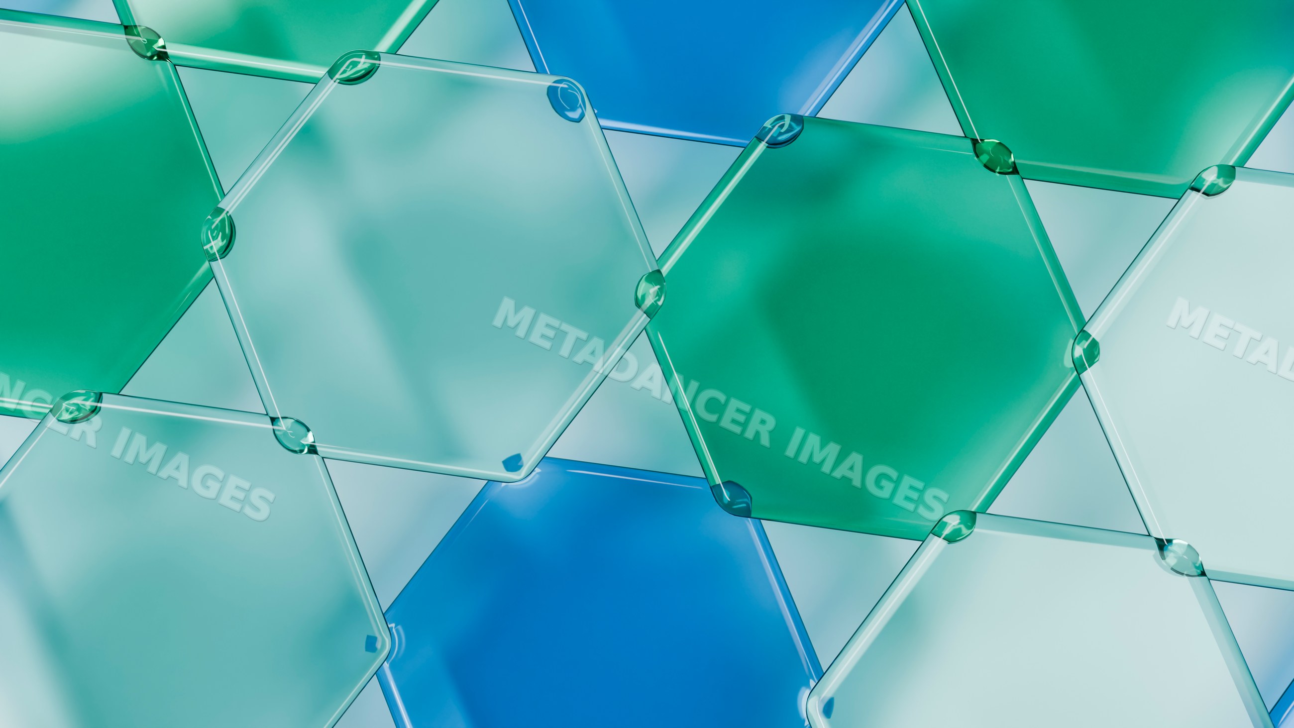 Overlapping transparent hexagonal glass panes