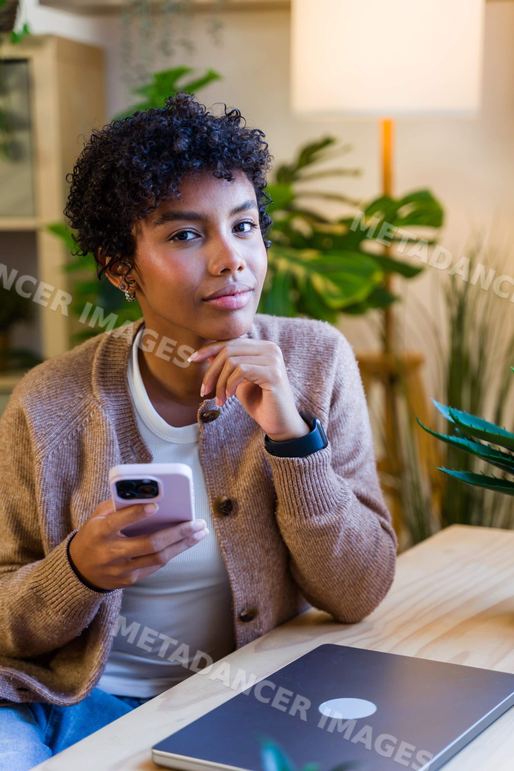 African American woman using smartphone