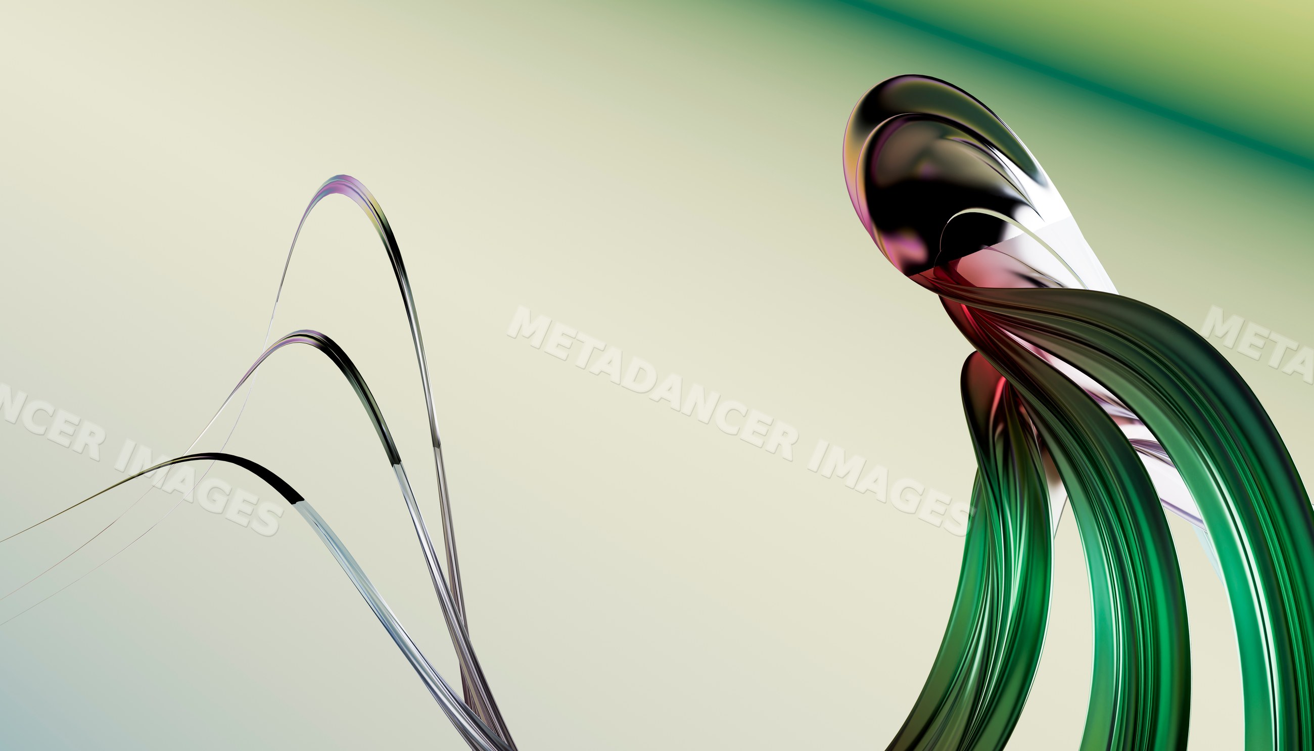 Abstract sculpture with flowing curved metallic shapes