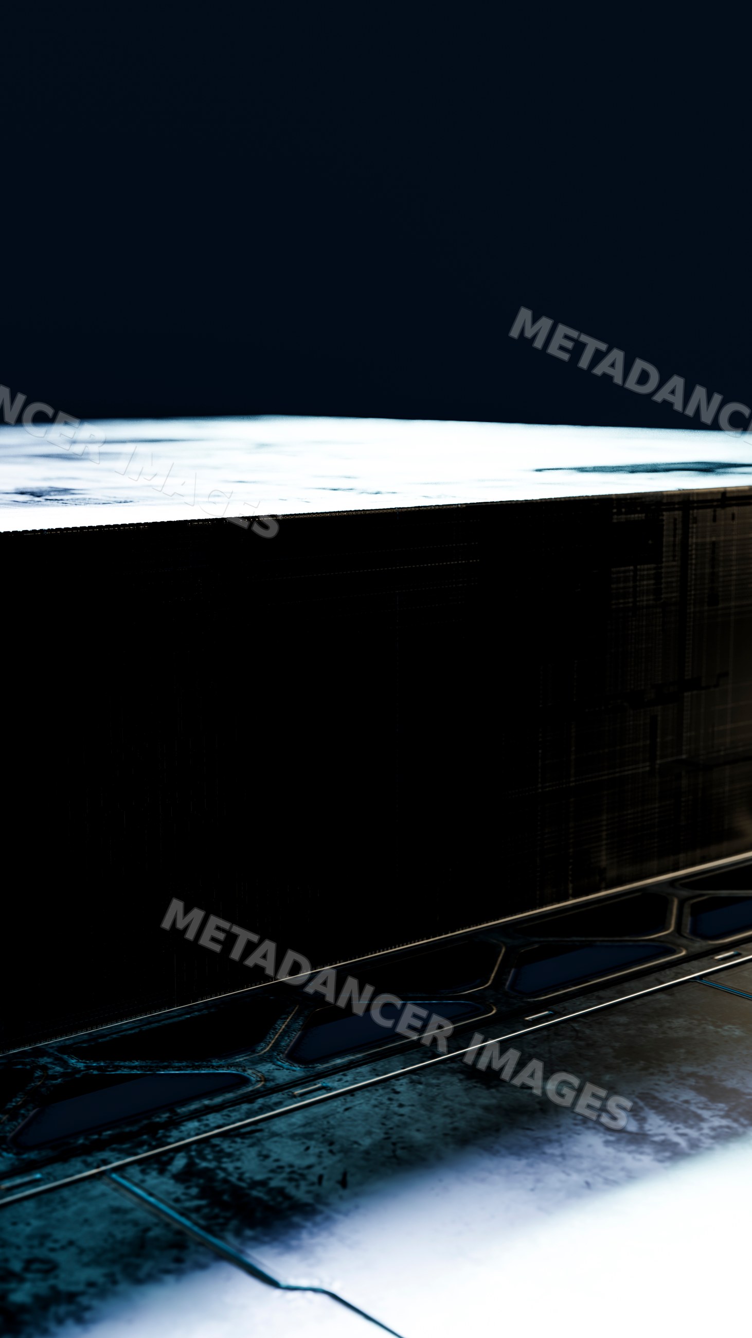 Rectangular dark block casting shadow on patterned floor
