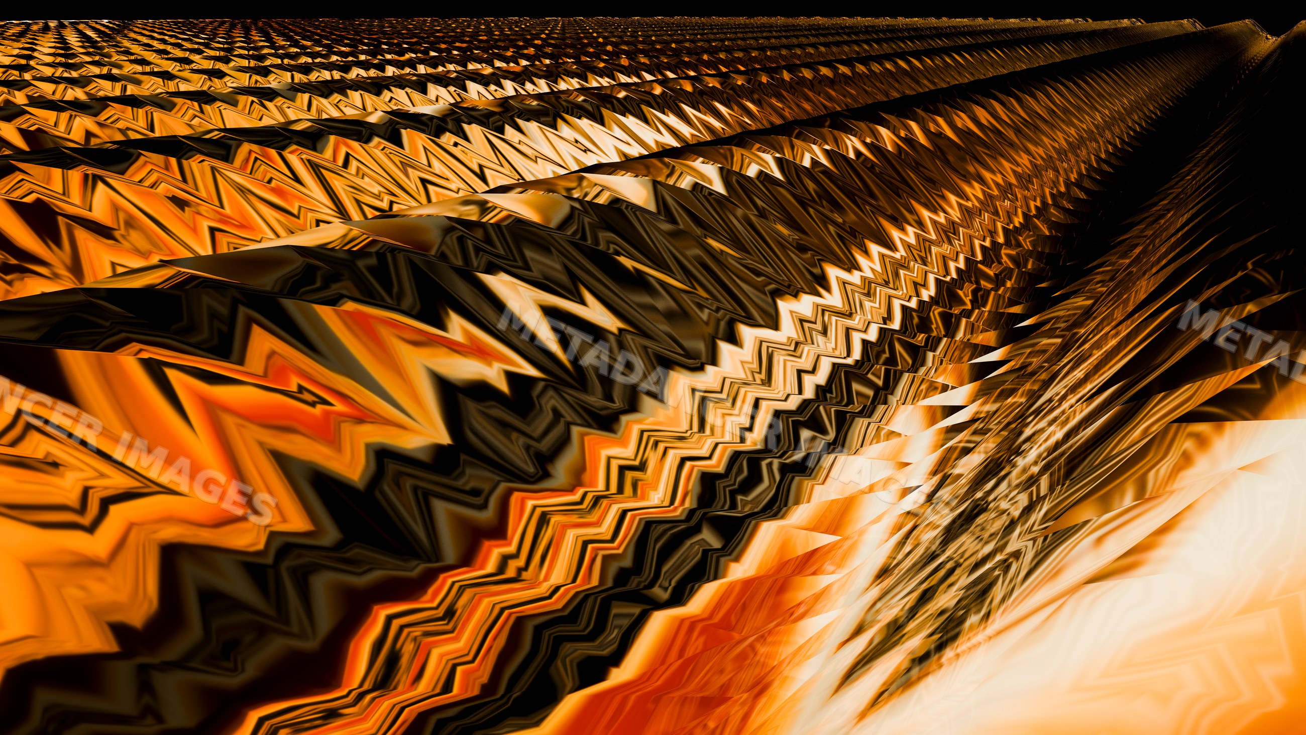 Abstract digital art with orange and black zigzag wave patterns