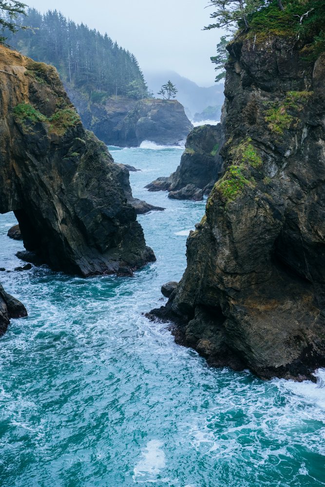 Rock cliffs and ocean waves