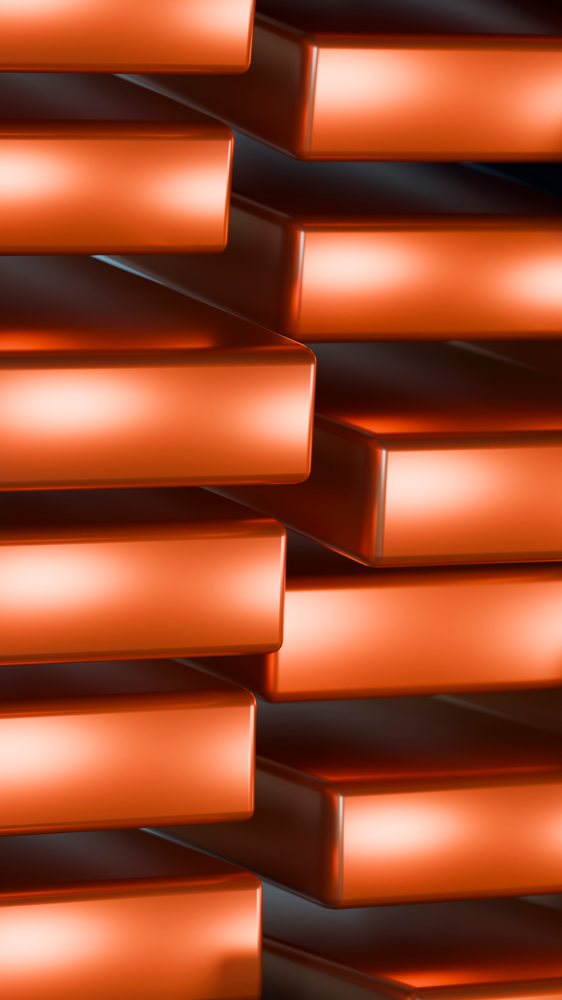 Stacked orange rectangular blocks in abstract geometric pattern