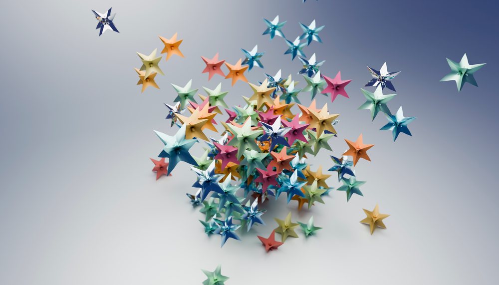 Colorful floating stars in a 3d abstract digital illustration