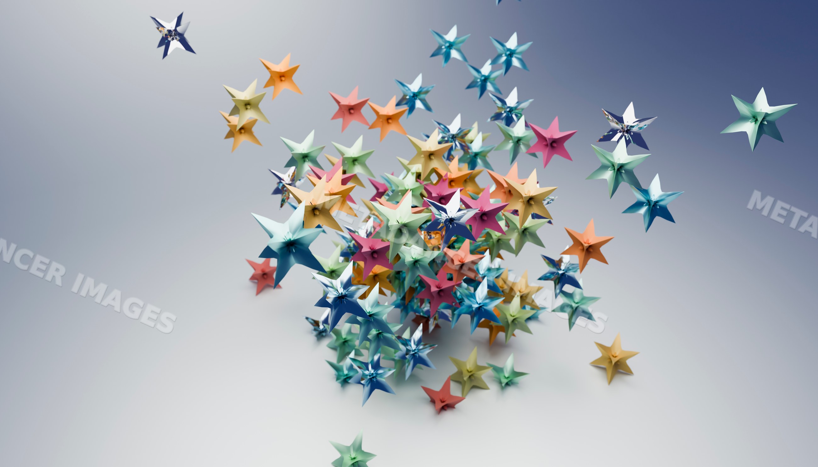 Colorful floating stars in a 3d abstract digital illustration