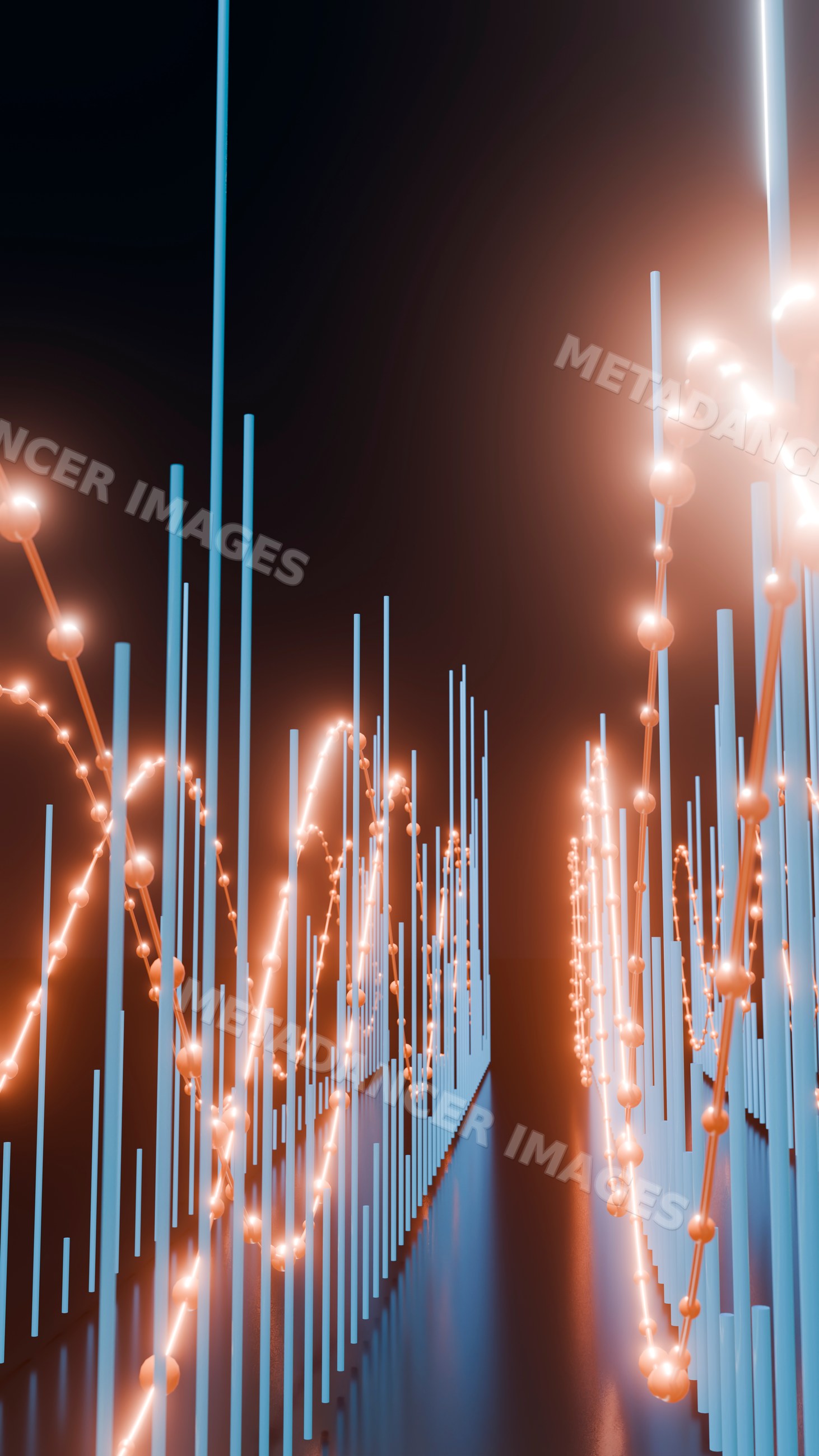 3d digital data visualization with glowing bars and curve