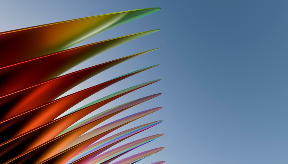 Sharp pointed colorful metal spikes in abstract modern sculpture