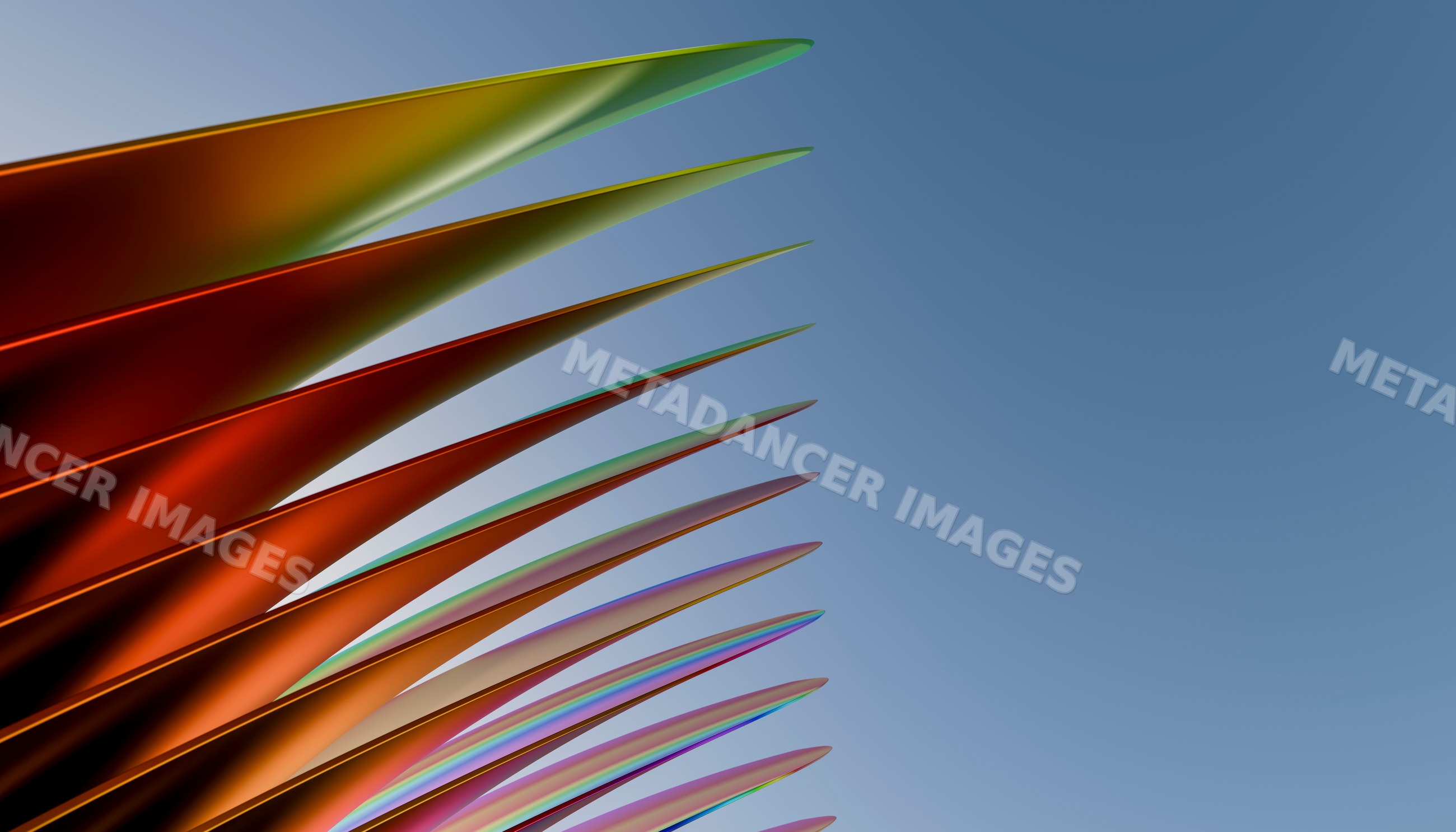 Sharp pointed colorful metal spikes in abstract modern sculpture