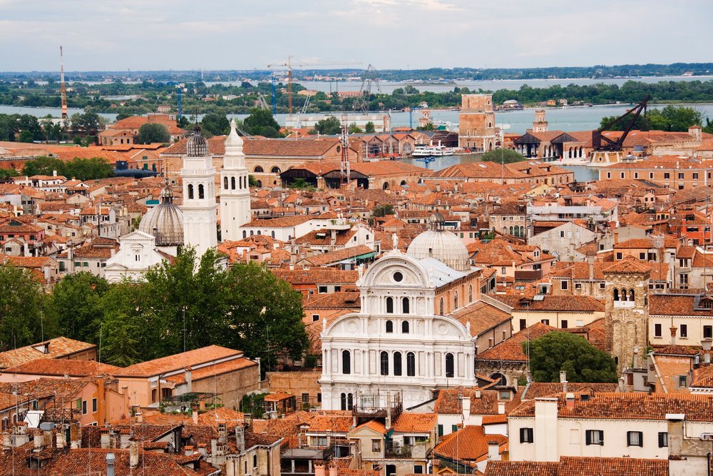 View over venice with historic buildings and waterways