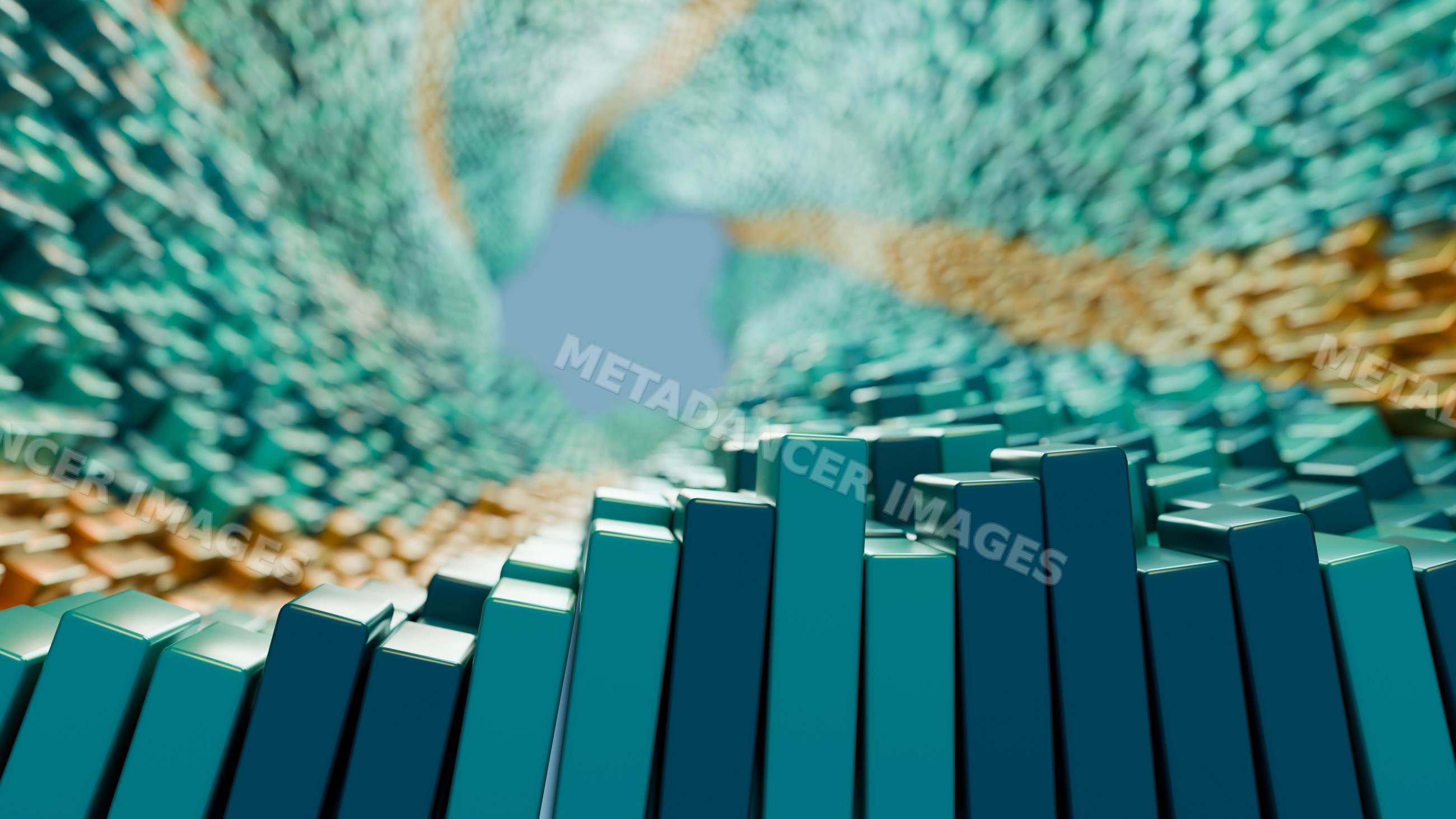 Colored 3d bars forming abstract curved data visualization graph