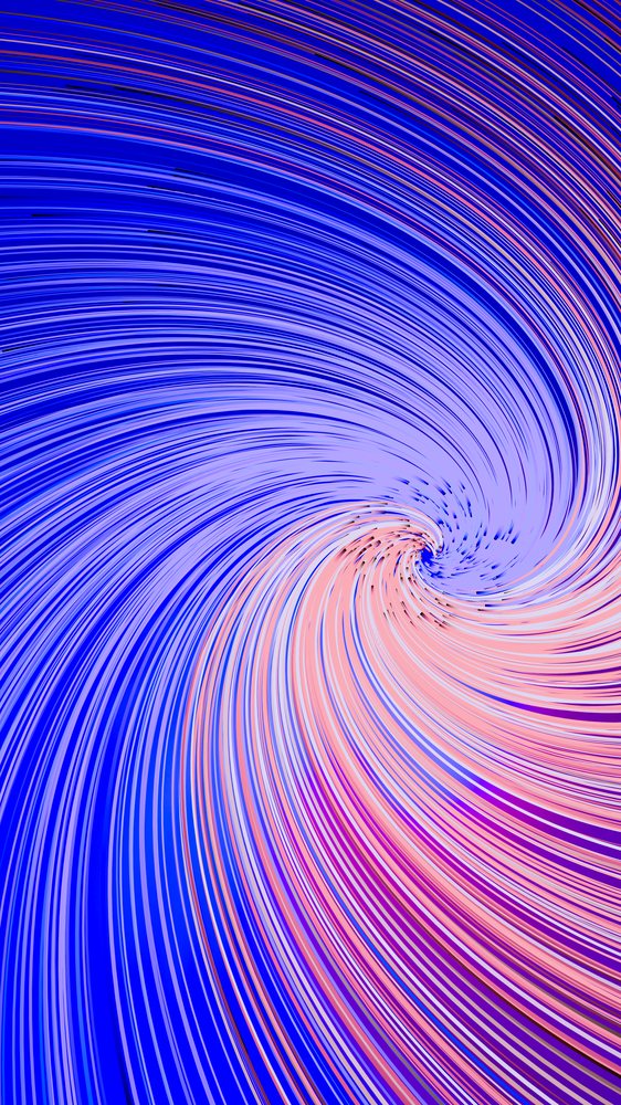 Abstract digital swirl of blue and pink curved lines in spiral vortex