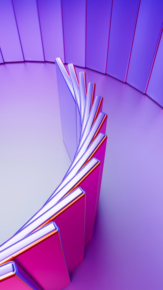 Dominoes curved chain reaction with colorful lighting