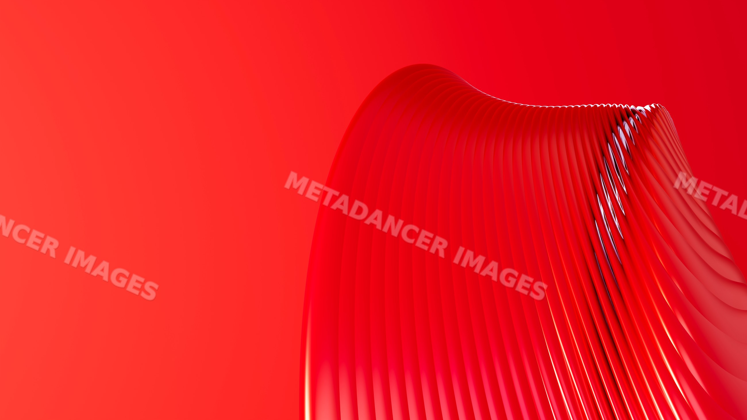Abstract red ridged 3d curving shape with layered waves