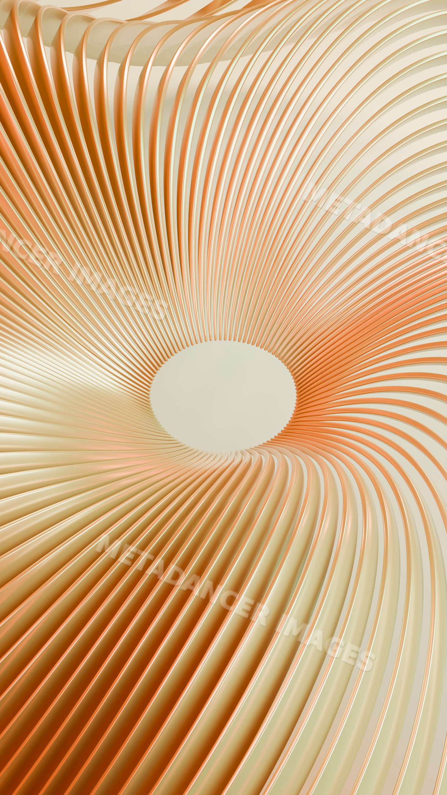 Abstract 3d spiral of concentric orange and cream rings