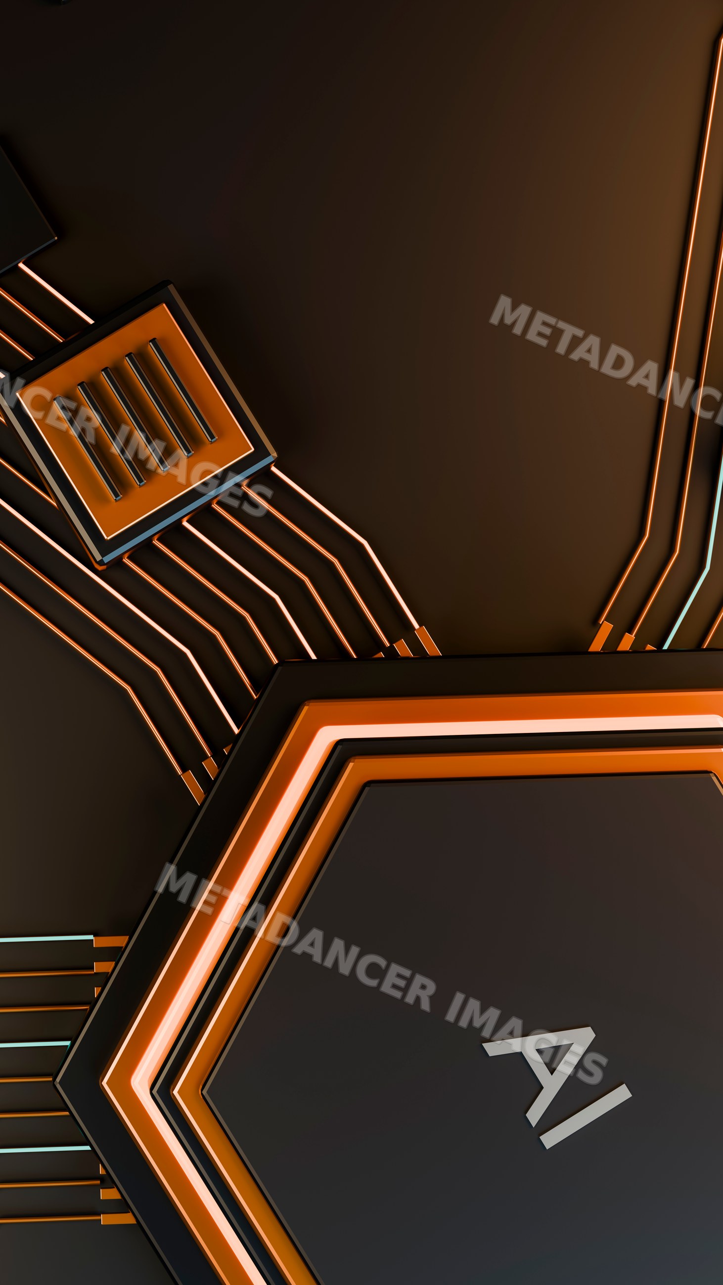 Futuristic ai microchip with glowing circuit board connections