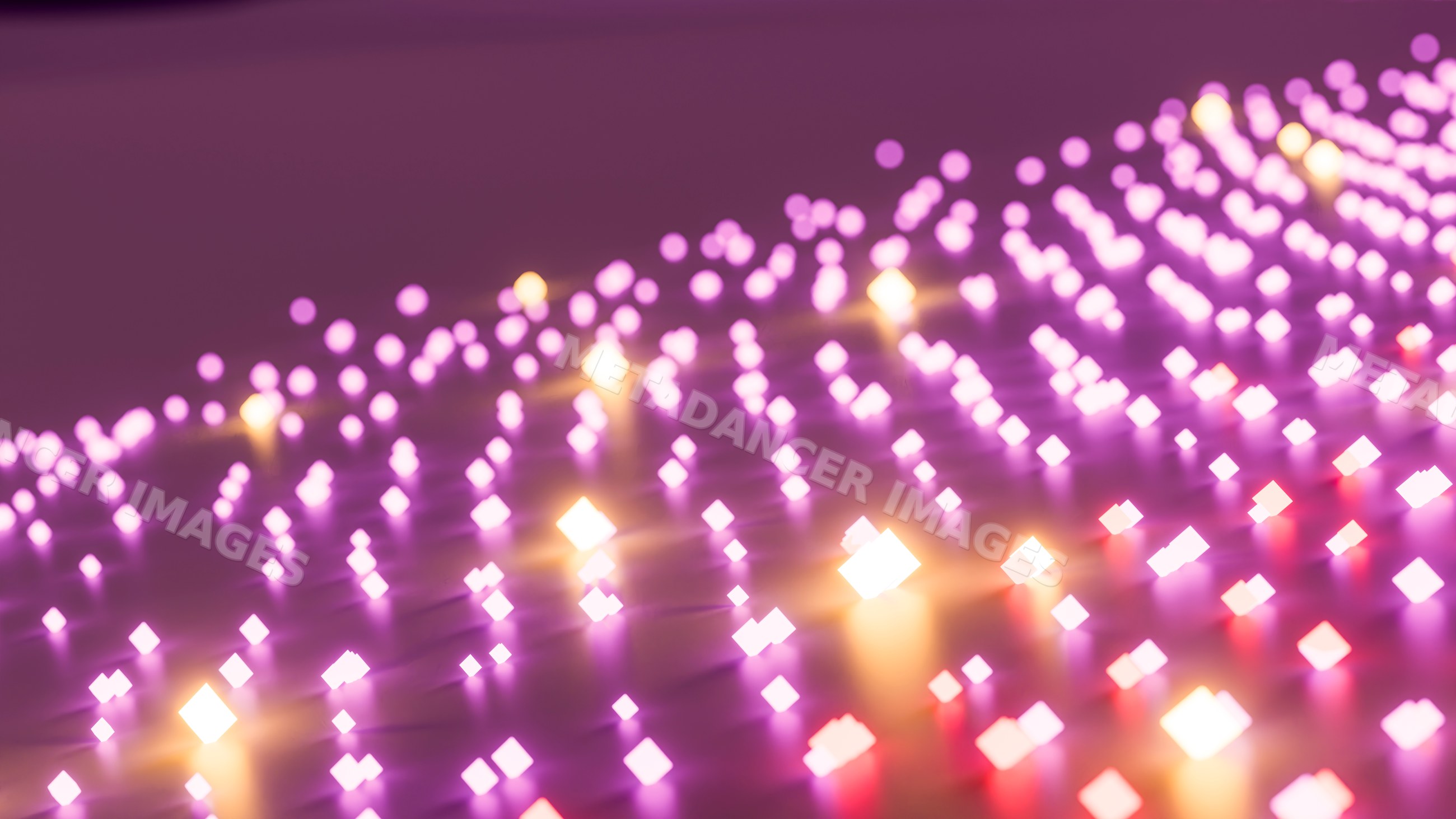 Glowing purple and yellow lights forming abstract digital pattern