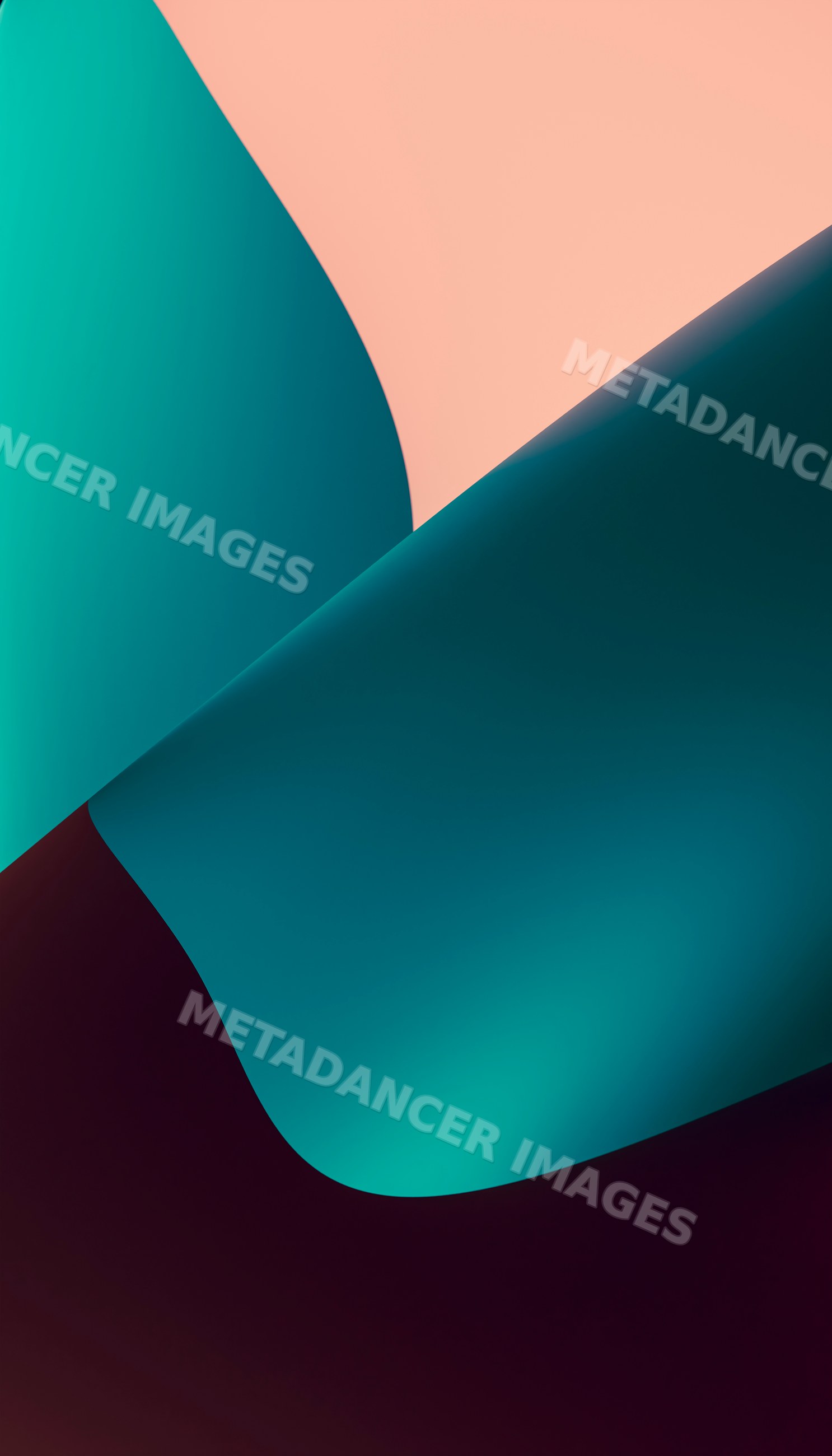 Abstract curved teal and peach folded paper