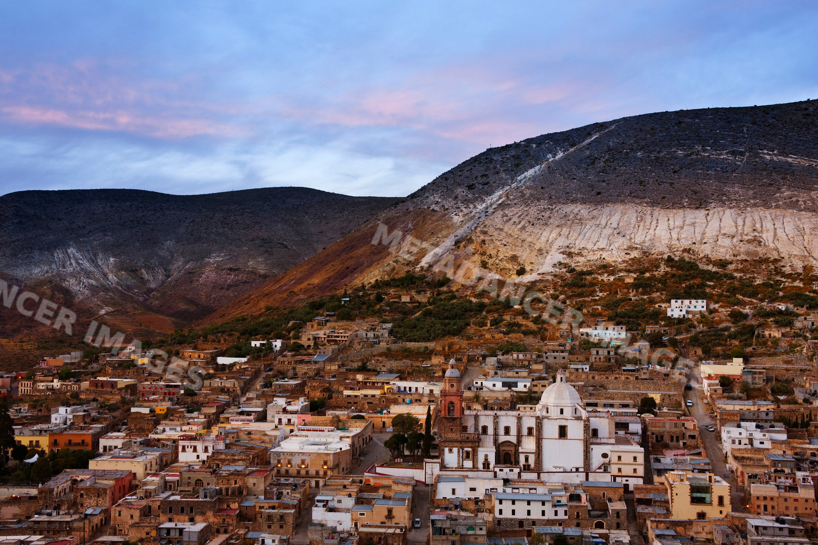 Real de catorce town against mountains at sunset mexico