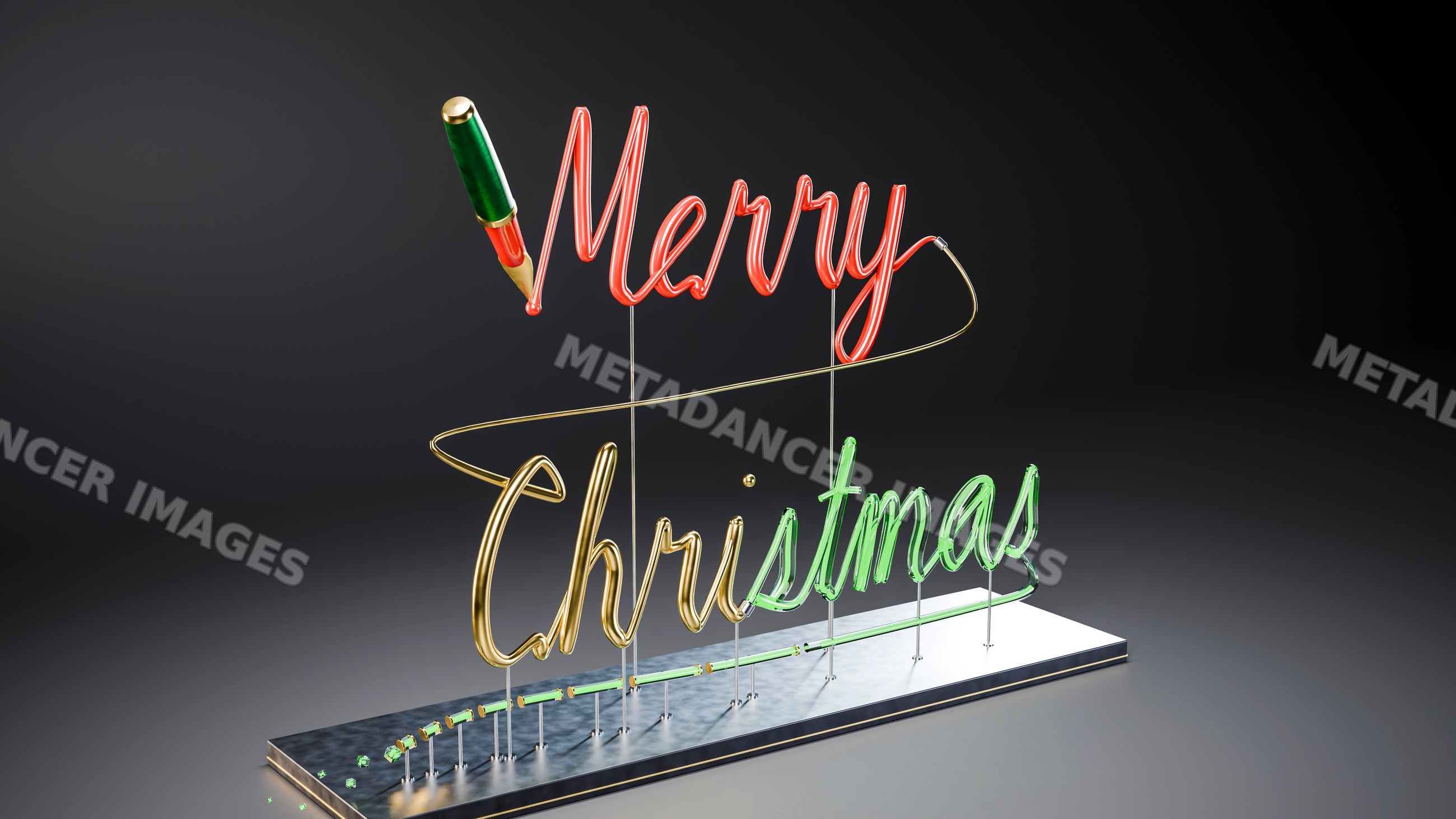 Neon merry christmas sign with pen drawing the letters