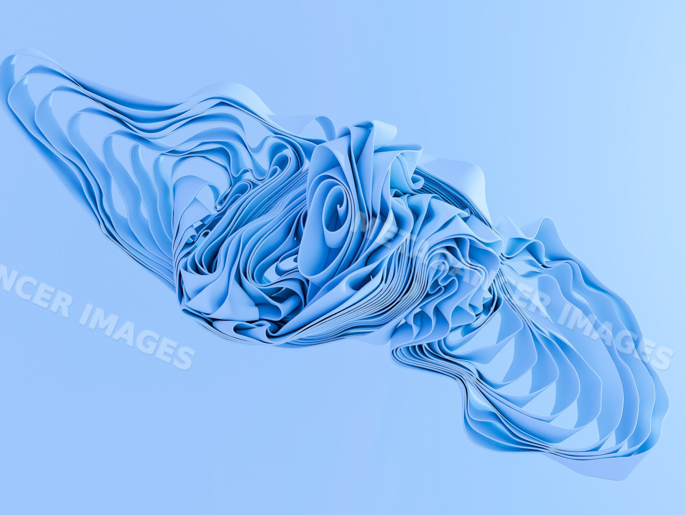 A smooth blue abstract shape with flowing folded layers