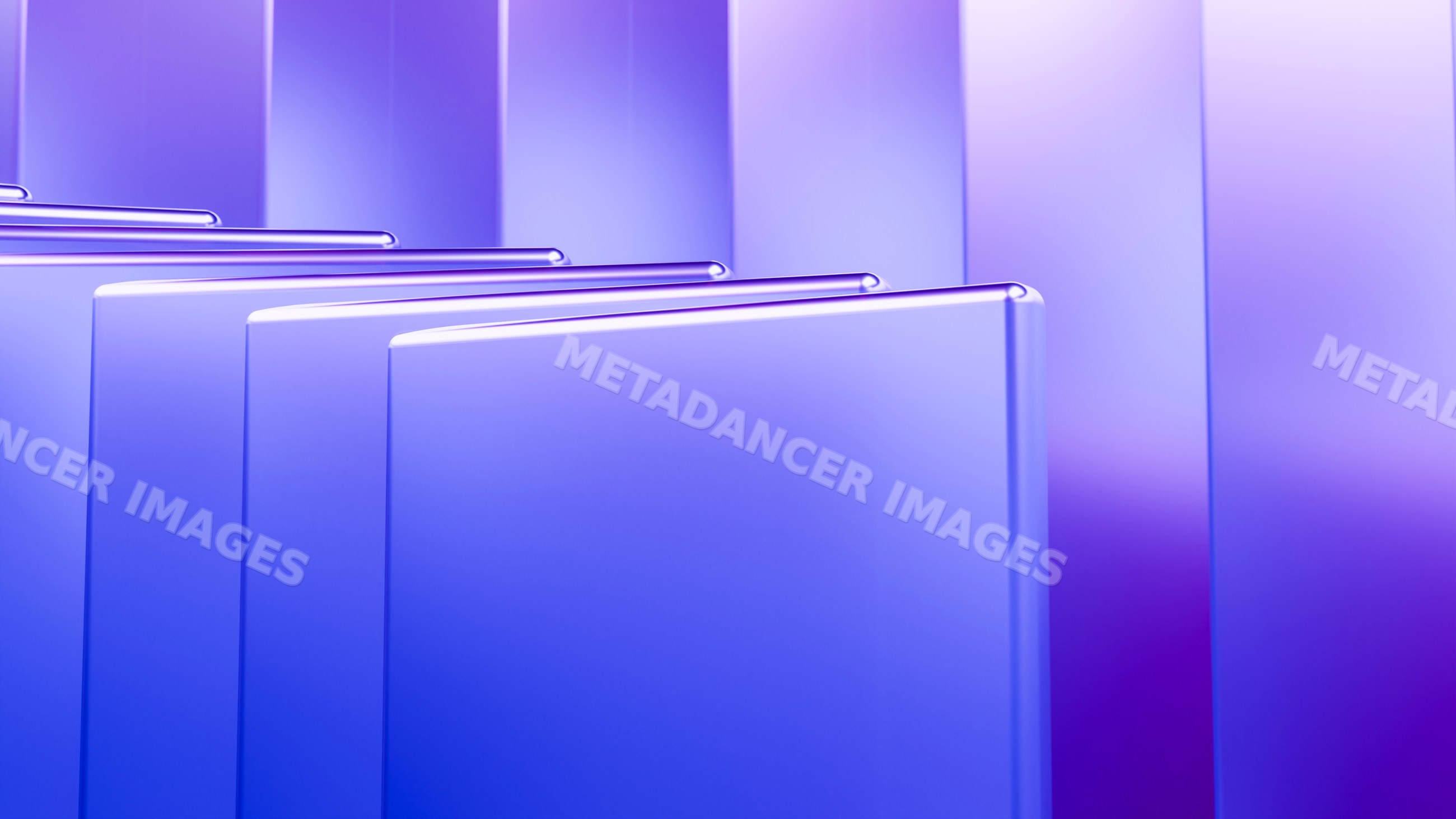 Blue translucent glass panels arranged in modern abstract design