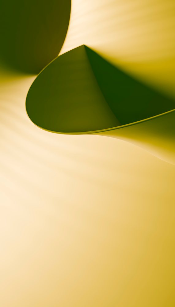 Abstract curled yellow paper forming smooth flowing shapes