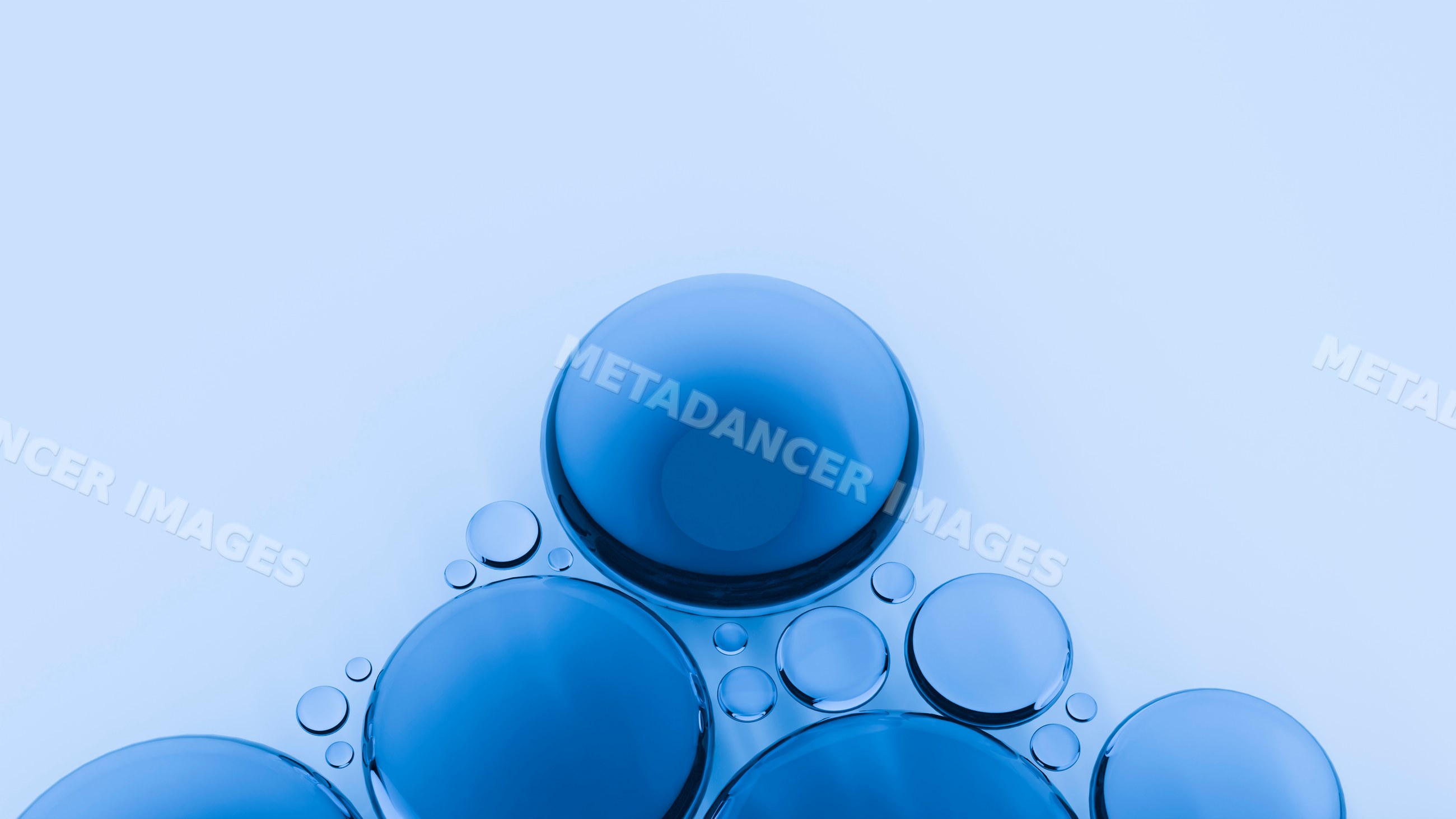 Blue spherical bubbles clustered on a light surface