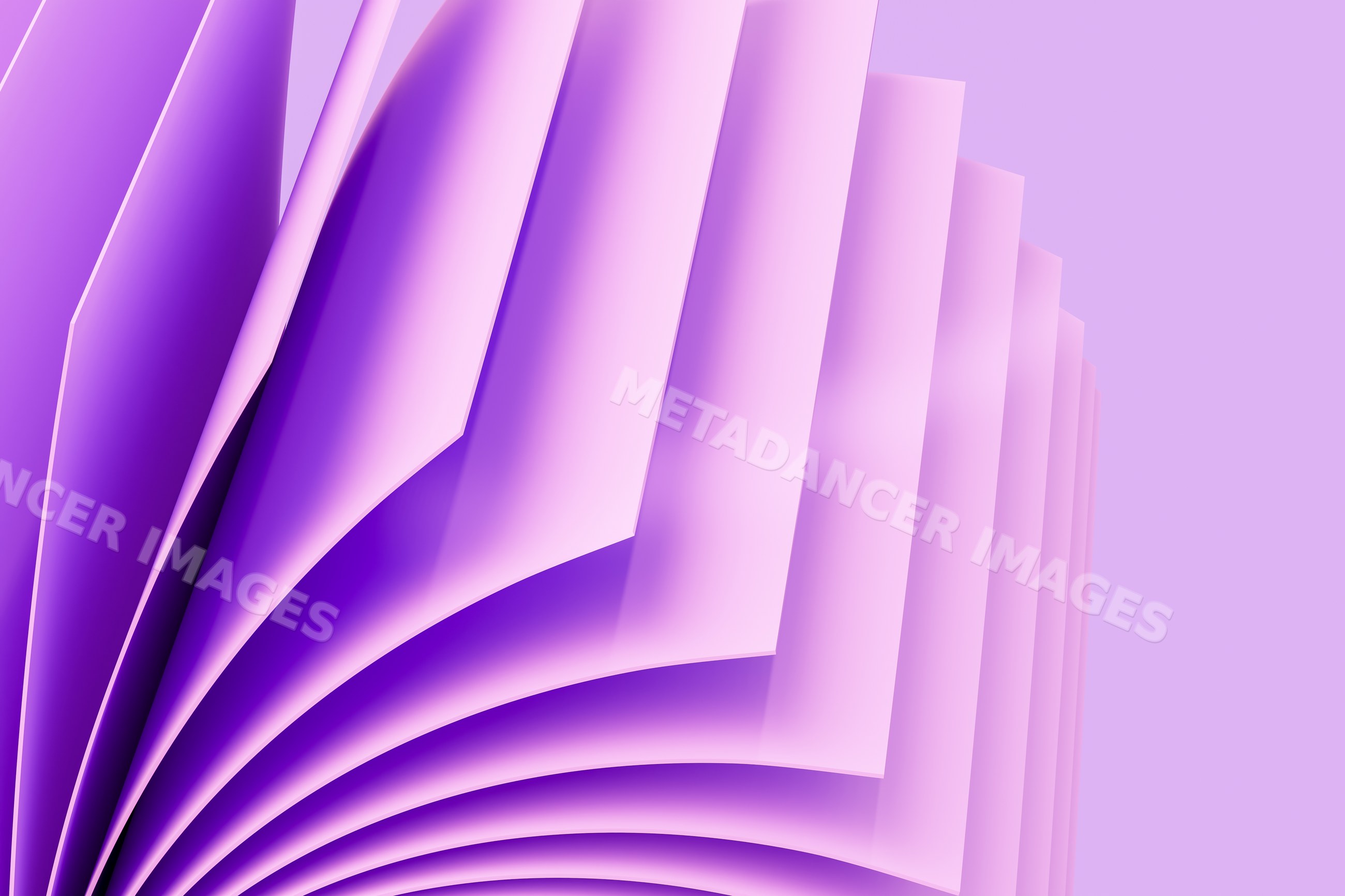 Abstract render of purple layered folded paper sheets with curved