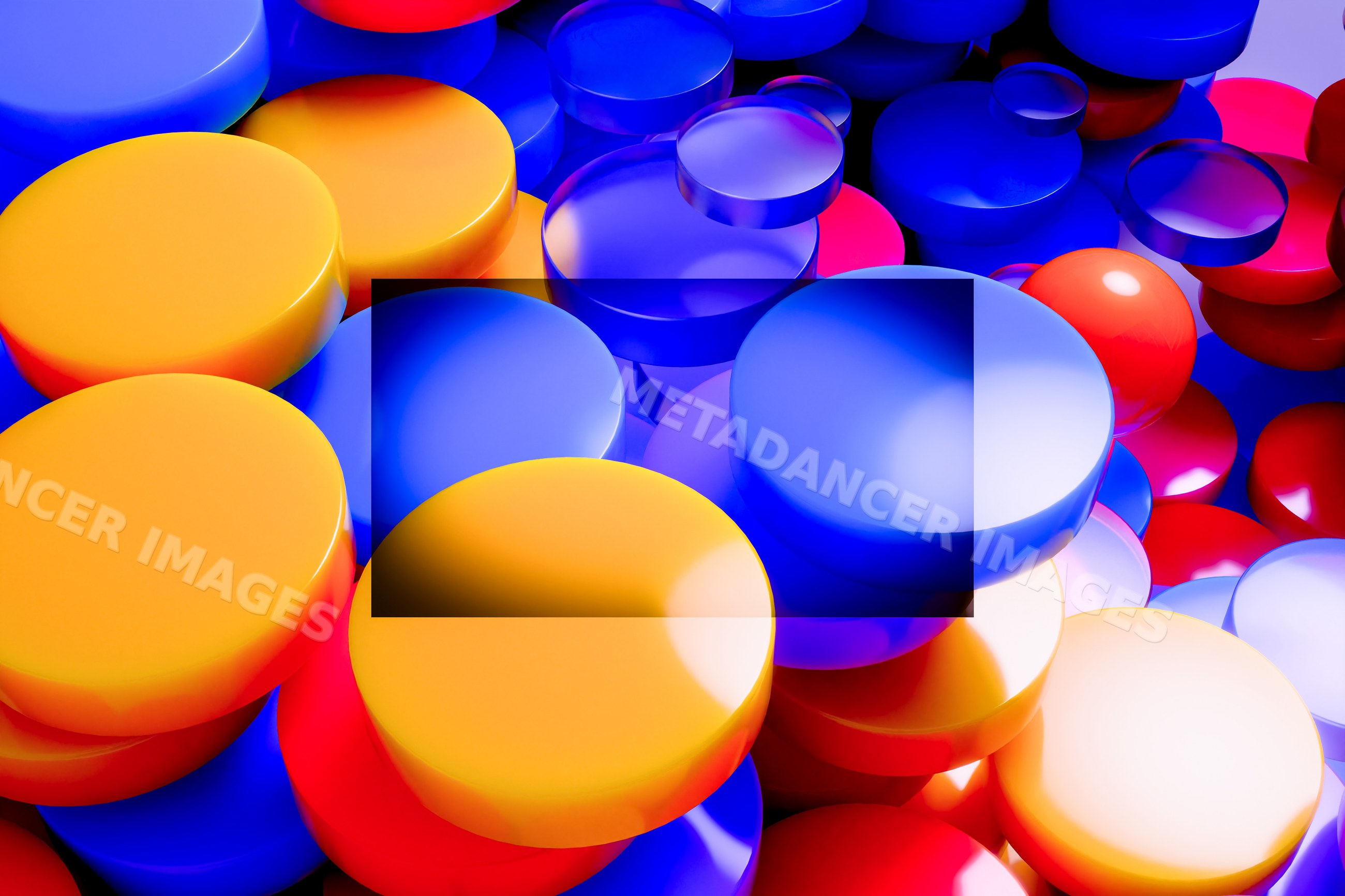 Close-up 3d render of colorful overlapping circular discs abstract