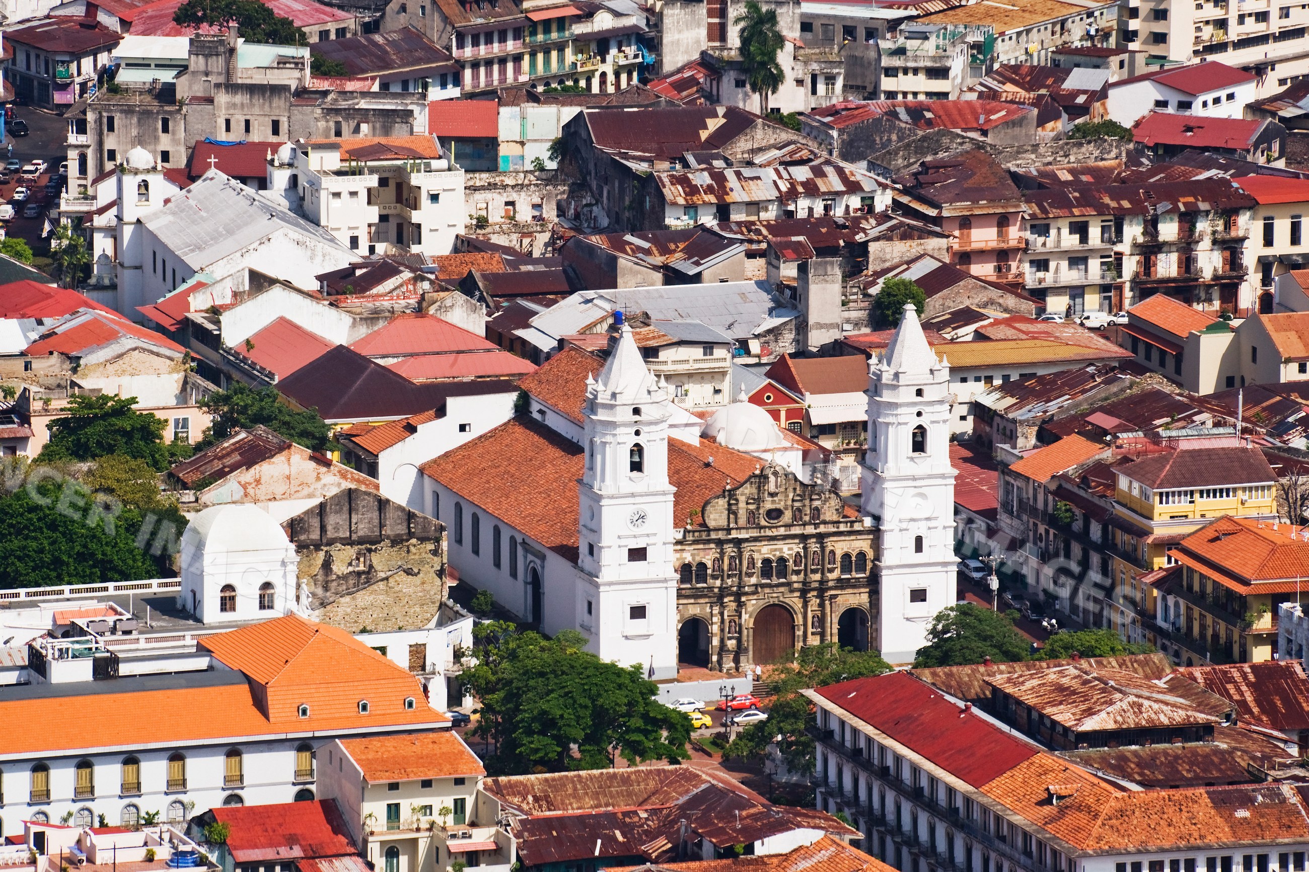 Panama city's casco viejo historic district with church towers
