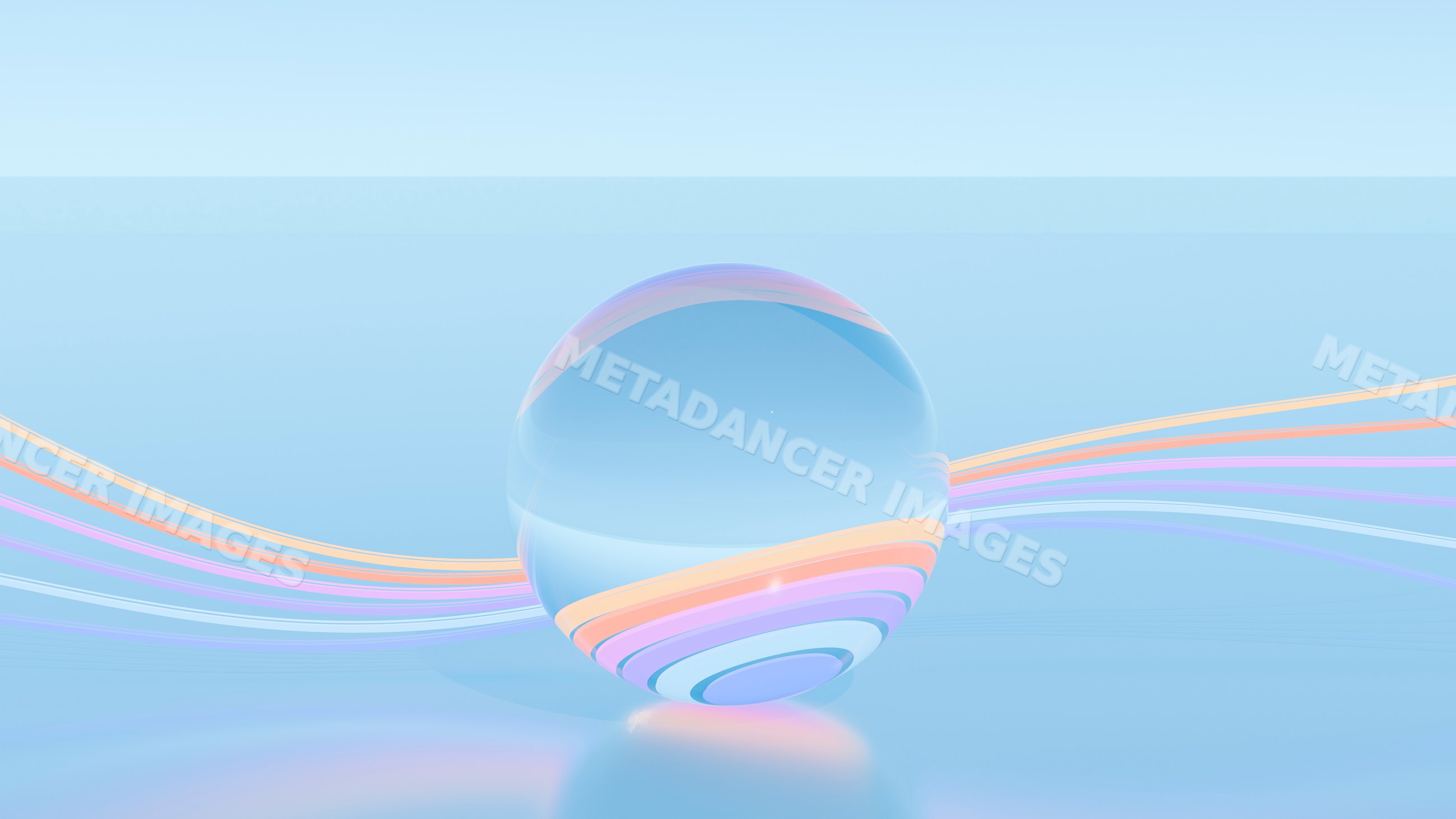 Colorful 3d sphere with curved pastel lines on blue background
