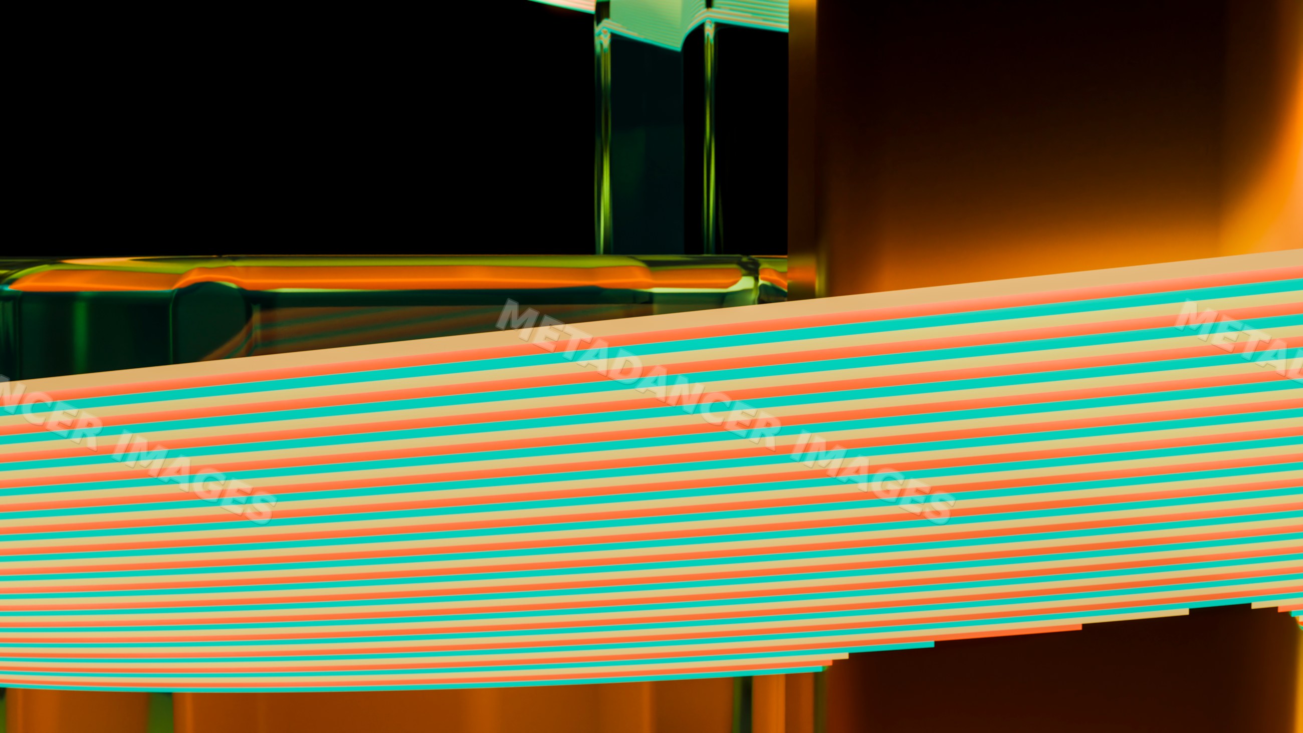 Abstract illustration of orange and turquoise striped glass pattern