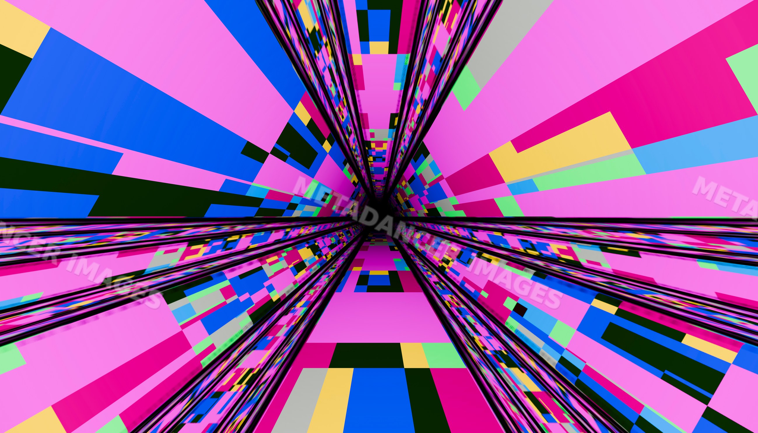 Colorful abstract digital tunnel with geometric mosaic pattern