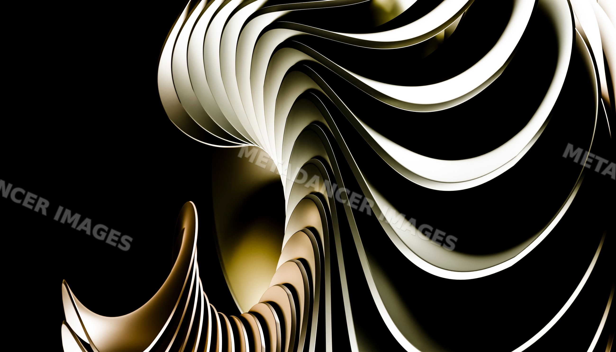 Abstract curved shapes with flowing wave pattern on Black background