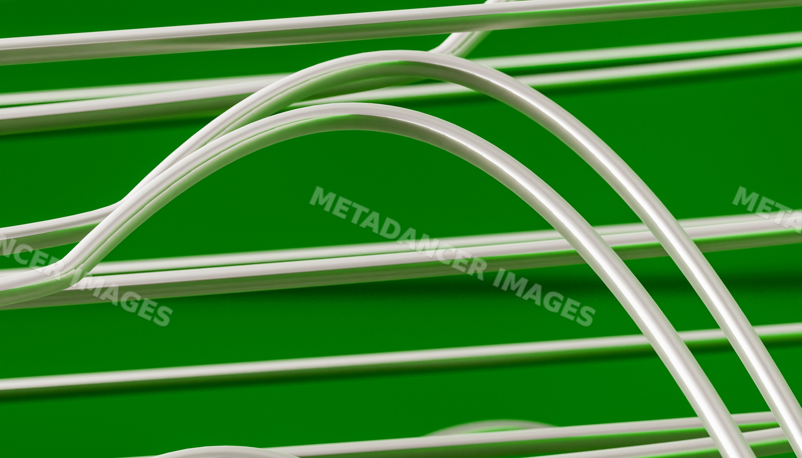 Close-up of curved white electric guitar strings detail