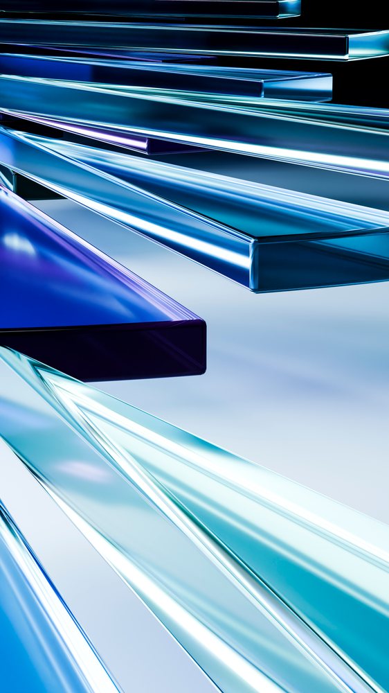 Abstract blue and transparent glass bars