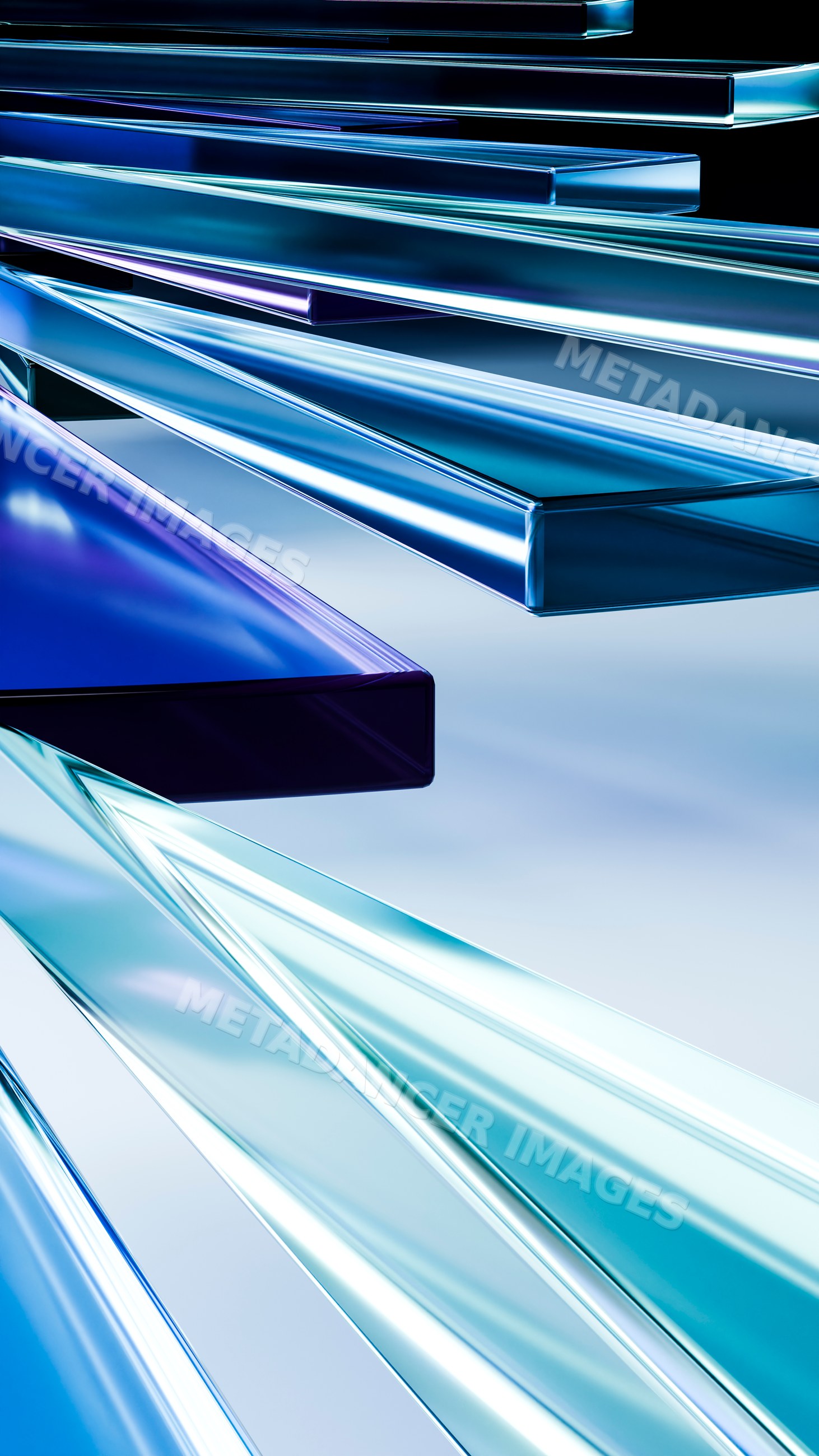 Abstract blue and transparent glass bars