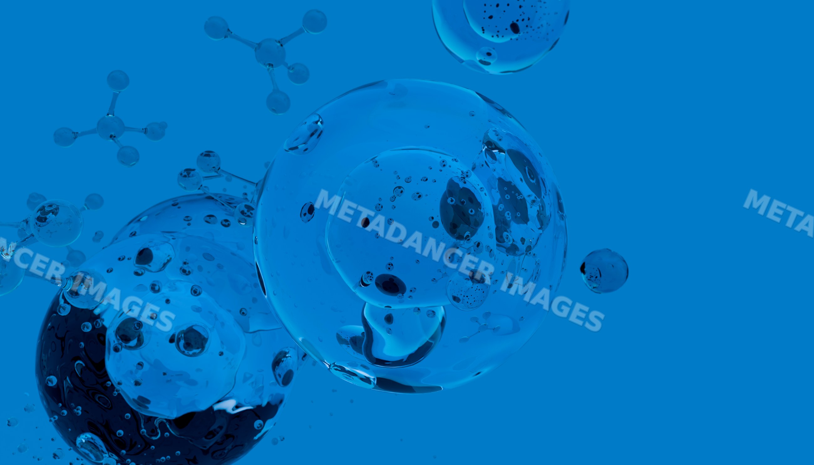Molecular structures with transparent spheres and chemical bonds