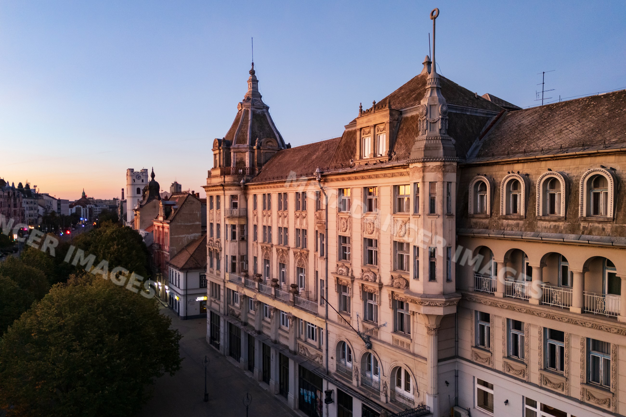 Art nouveau buildings along Kossuth Square in débrecen, Hungary