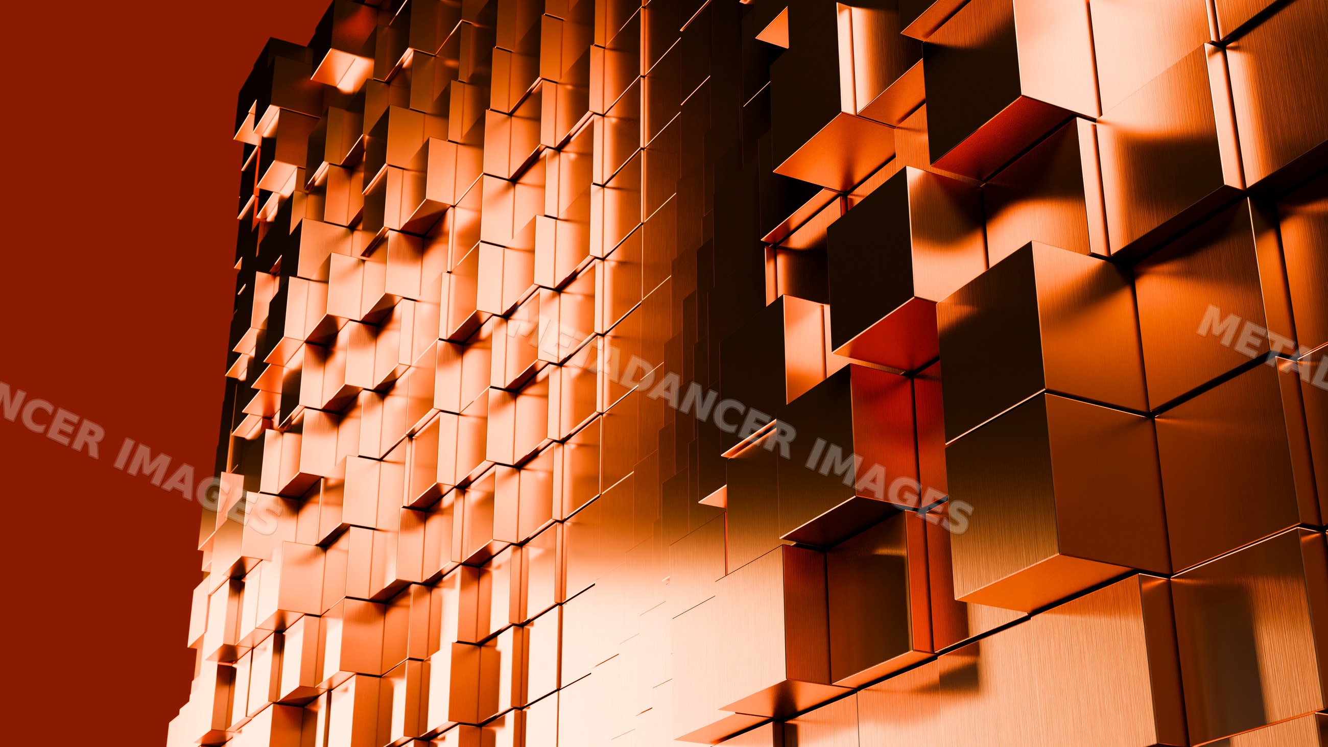 Metallic orange 3d cubes forming abstract geometric pattern