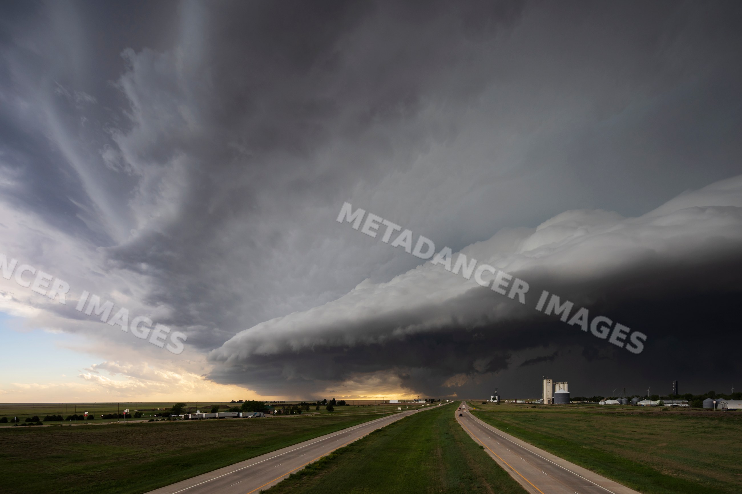 Supercell storm over highway near arriba, colorado
