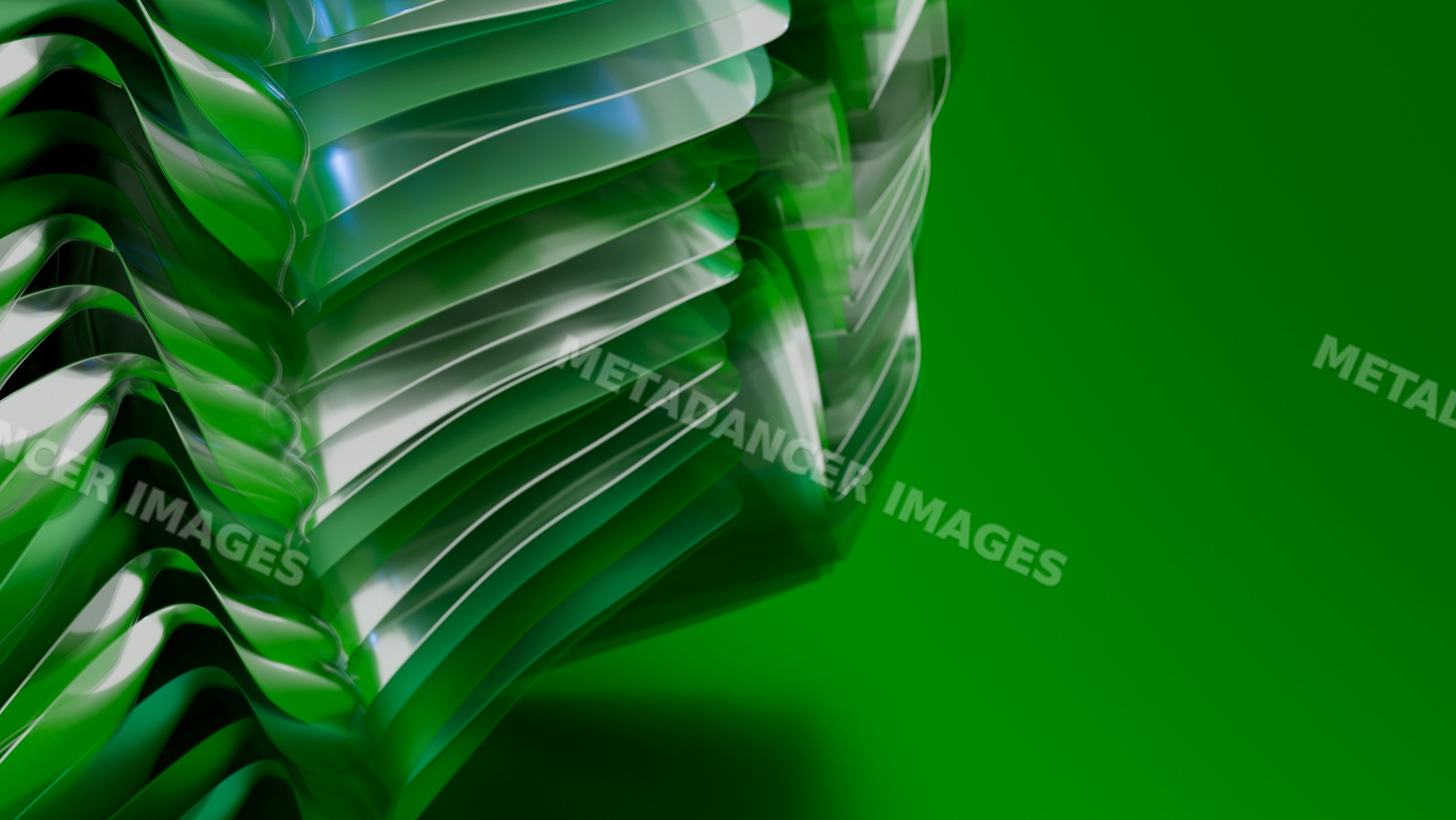 Green abstract layered translucent shape with curved surfaces