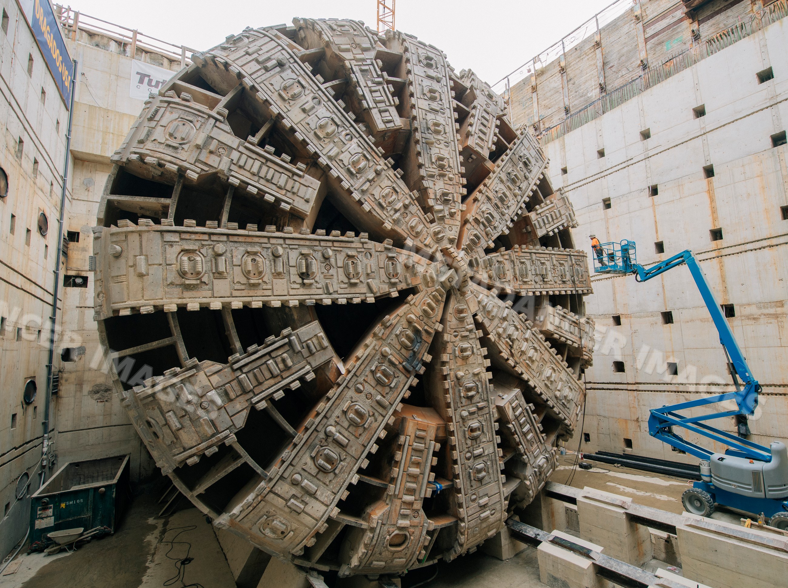 Tunnel boring machine positioned for drilling