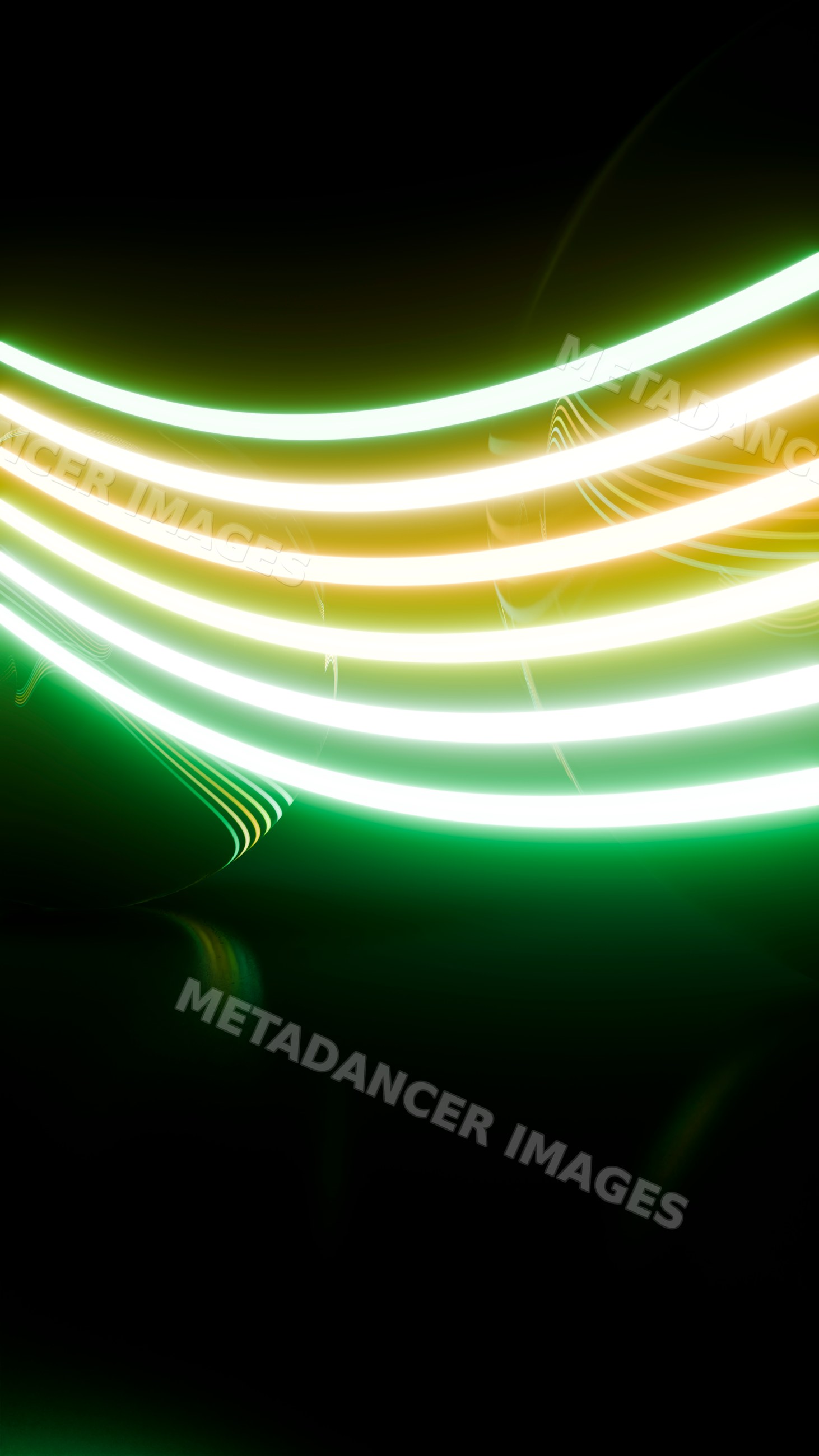 Glowing green and yellow abstract light streaks over dark background
