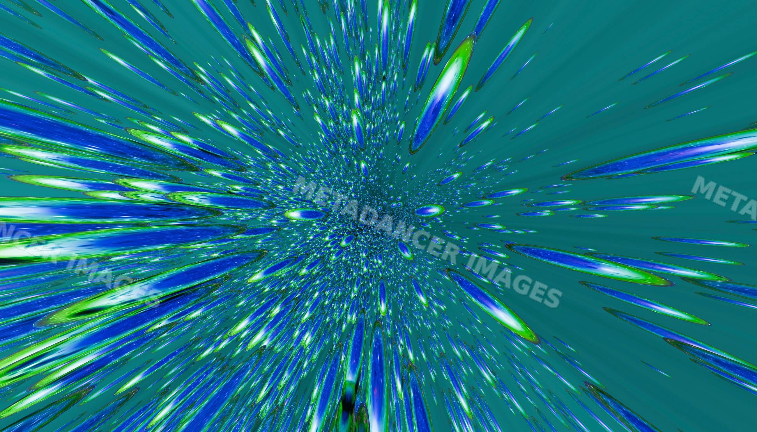 Abstract blue and green digital droplets bursting outward pattern