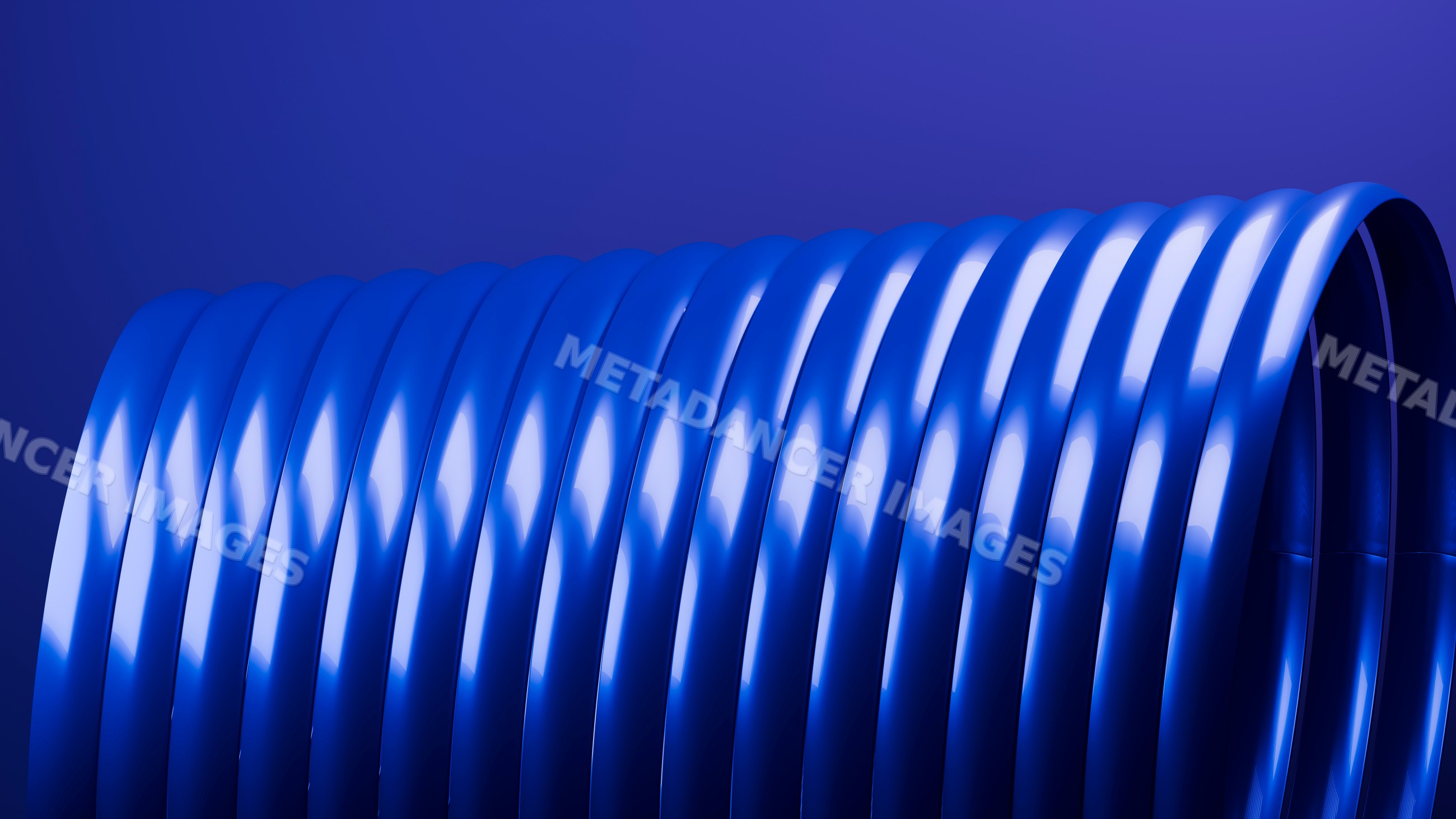 Blue curved tubular coils with reflective surface