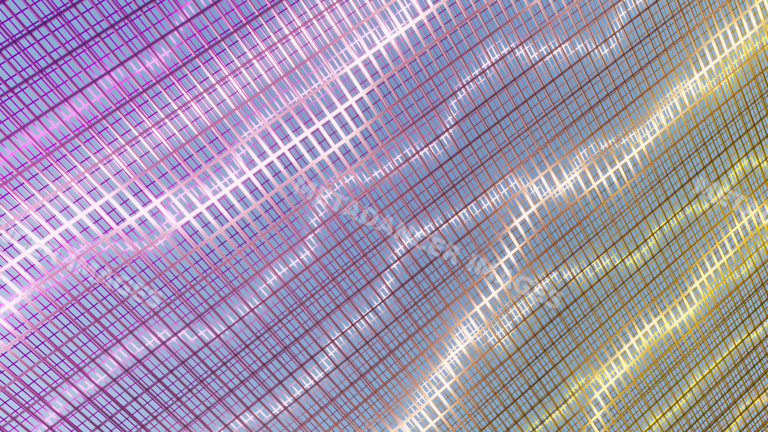 Abstract colorful grid pattern with curved purple and yellow lines
