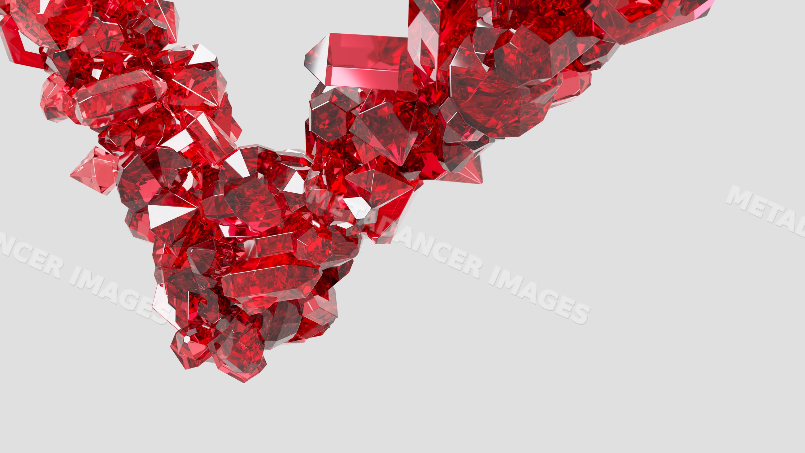 3d illustration of a cluster of transparent red faceted crystals